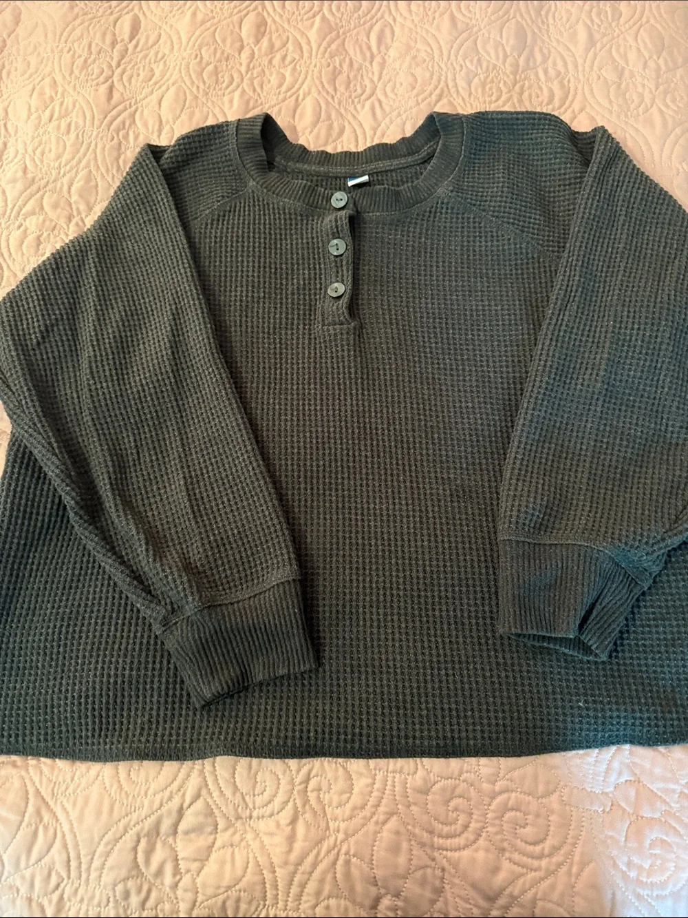 Old Navy Dark Green Waffle Henley Crewneck Sweater (XXL)